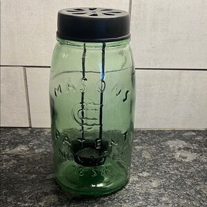 Mason Jar Tea light holder. Glass Jar with Charcoal Lid. Like new! Primitive